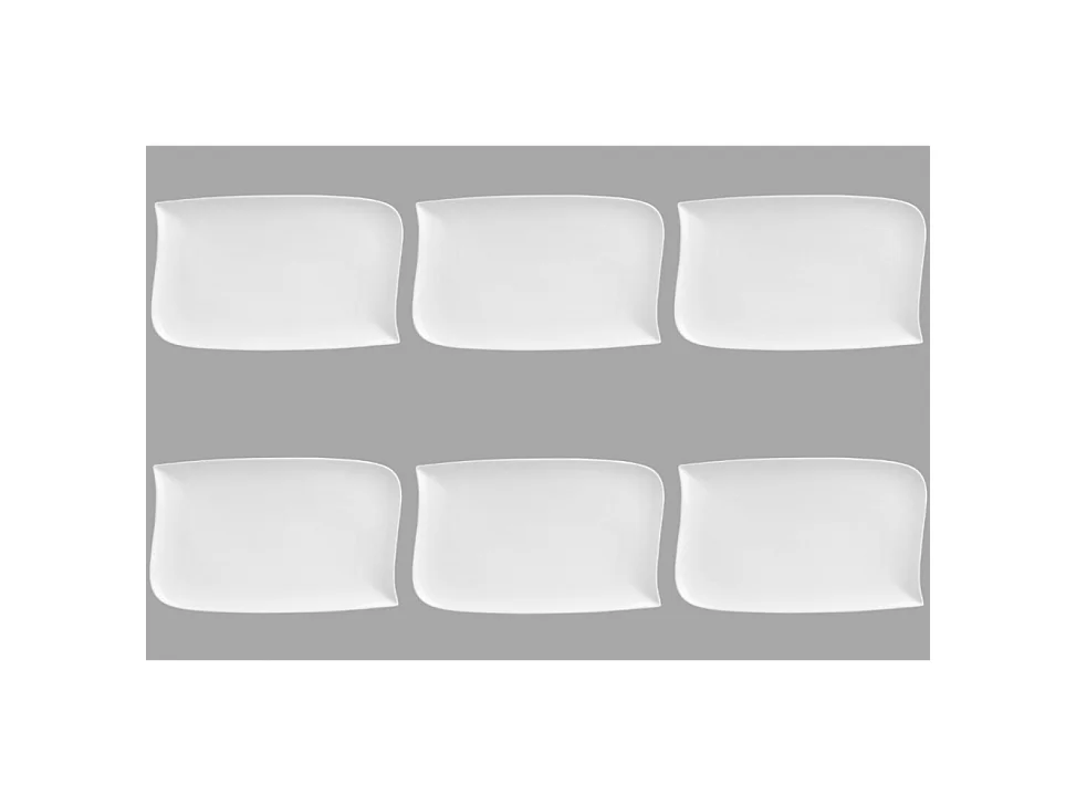 Lot de 6 Assiettes Plates Rectangulaire "Vague"  33cm Blanc