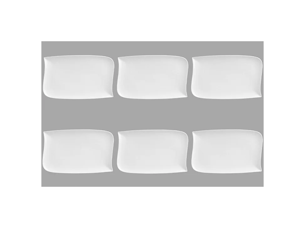Lot de 6 Assiettes Plates Rectangulaire "Vague"  33cm Blanc