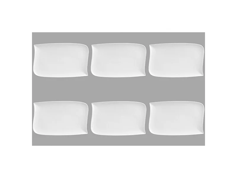 Lot de 6 Assiettes Plates Rectangulaire "Vague"  33cm Blanc