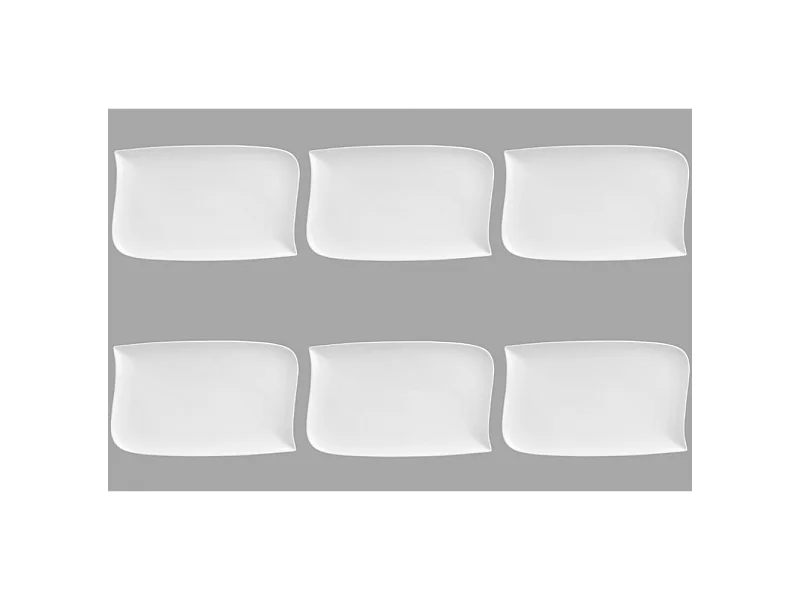 Lot de 6 Assiettes Plates Rectangulaire "Vague"  33cm Blanc