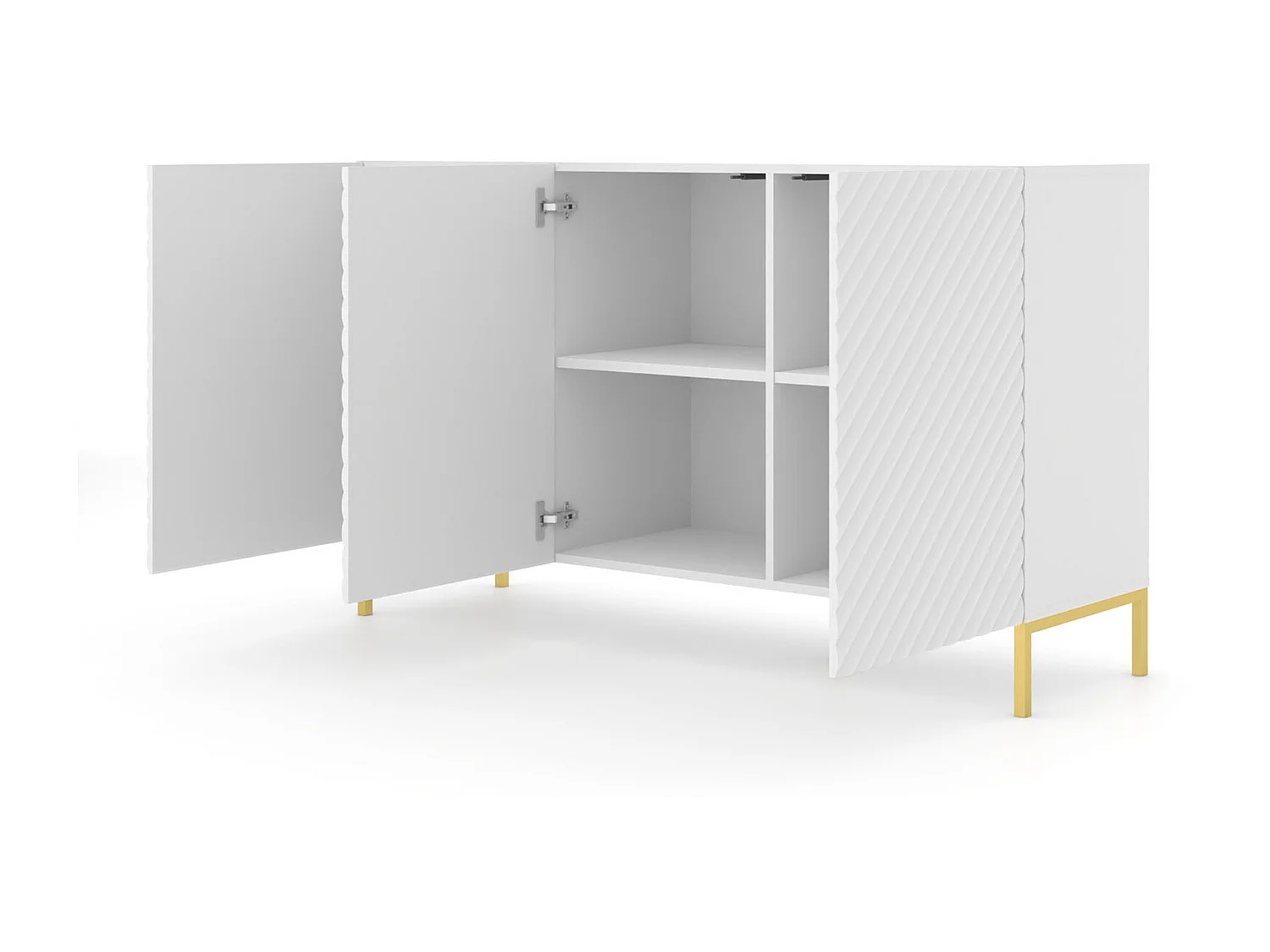 Commode SURF 150 cm 3D gefreesd wit mat metalen poten in goudkleur