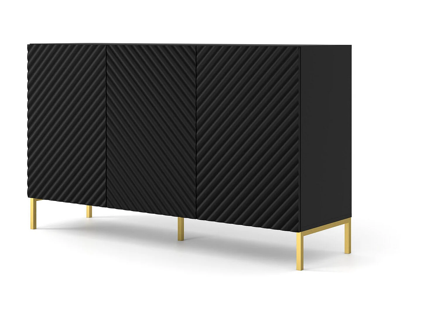 Kommode SURF 150 cm 3D gefräst schwarz matt Füße aus goldenem Metall