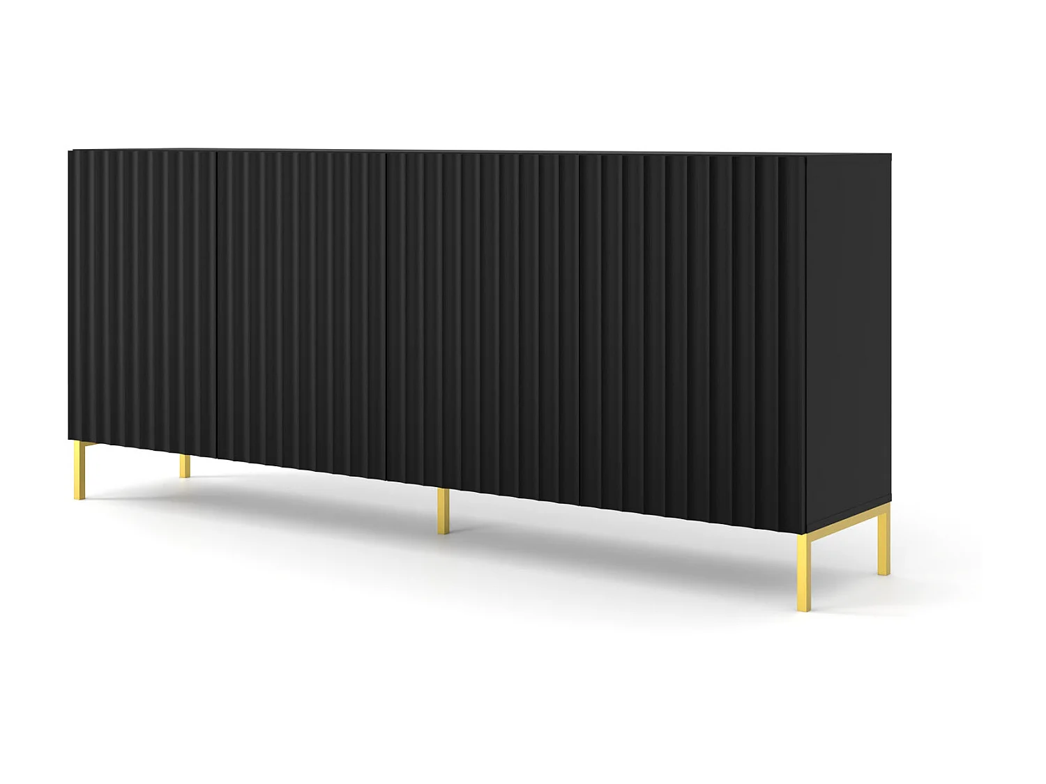 Cómoda WAVE 200 cm 4D fresada negra mate patas de metal dorado