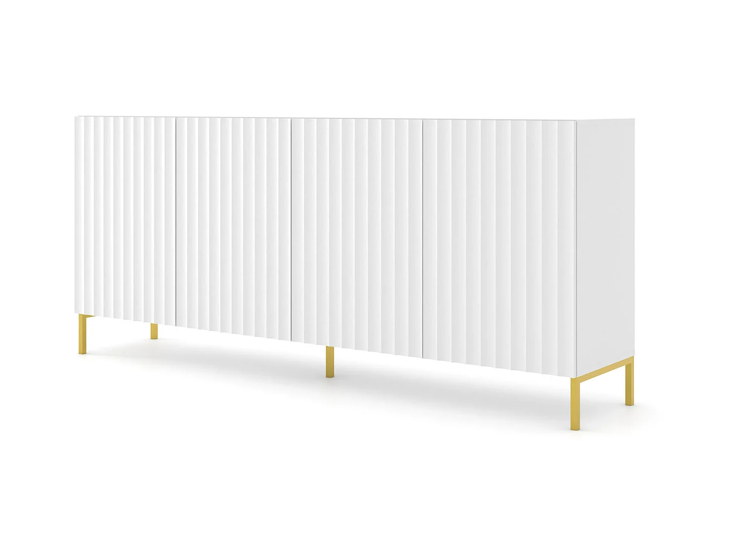 Commode WAVE 200 cm 4D fraisé blanc mat  pieds en métal doré