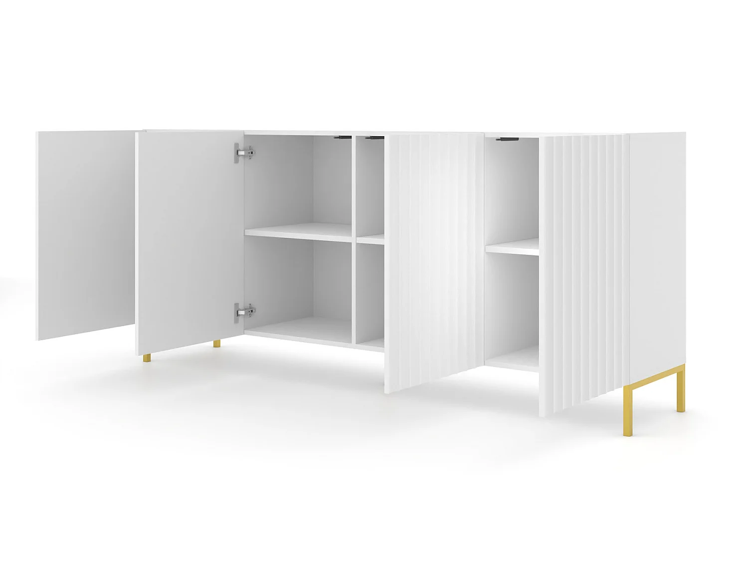 Commode WAVE 200 cm 4D gefreesd wit mat metalen poten in goudkleur