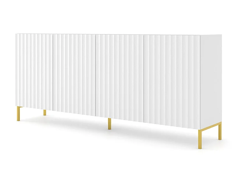Commode WAVE 200 cm 4D gefreesd wit mat metalen poten in goudkleur