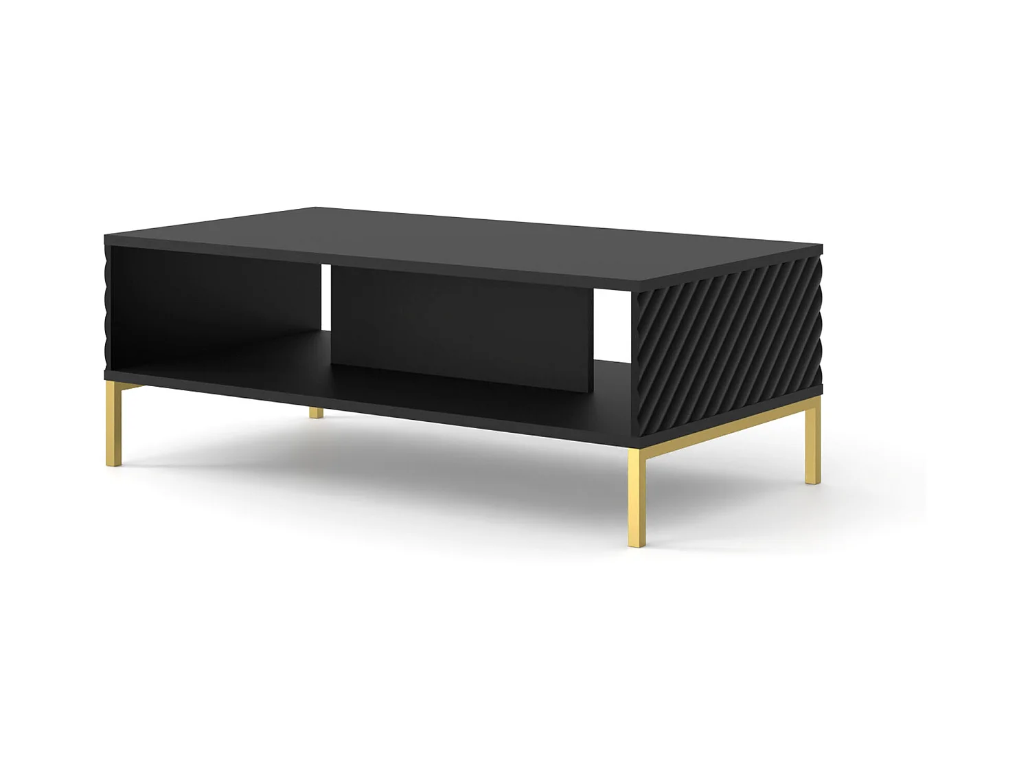 Salontafel SURF 90x60 cm gefreesd zwart mat metalen poten in goudkleur