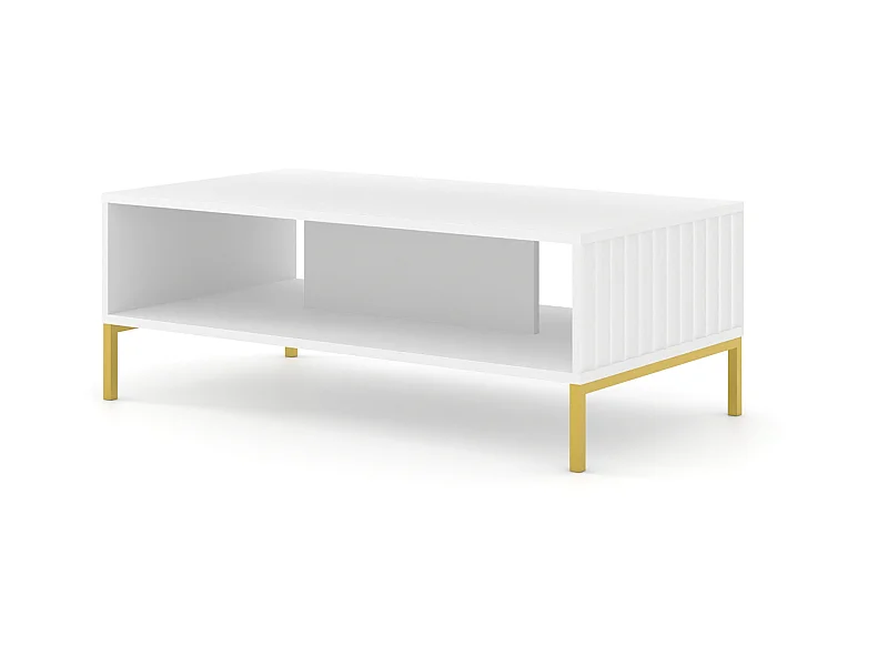 Mesa de centro WAVE 90x60 cm fresada blanca mate patas de metal dorado