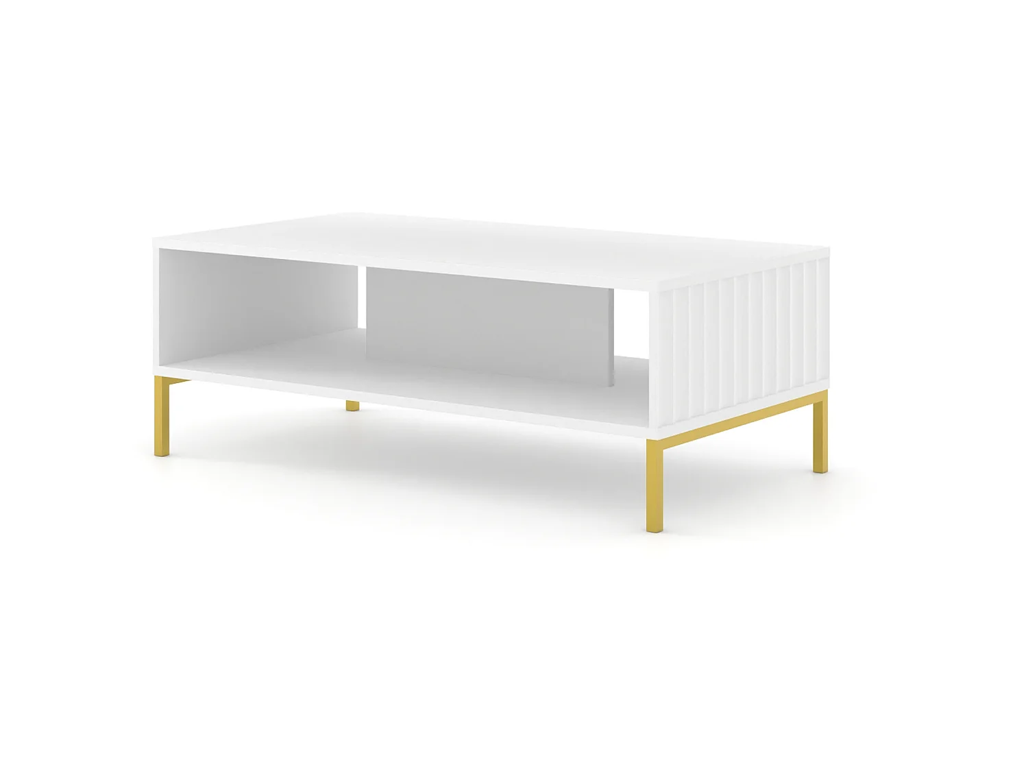 Table basse WAVE 90x60 cm fraisé blanc mat  pieds en métal doré