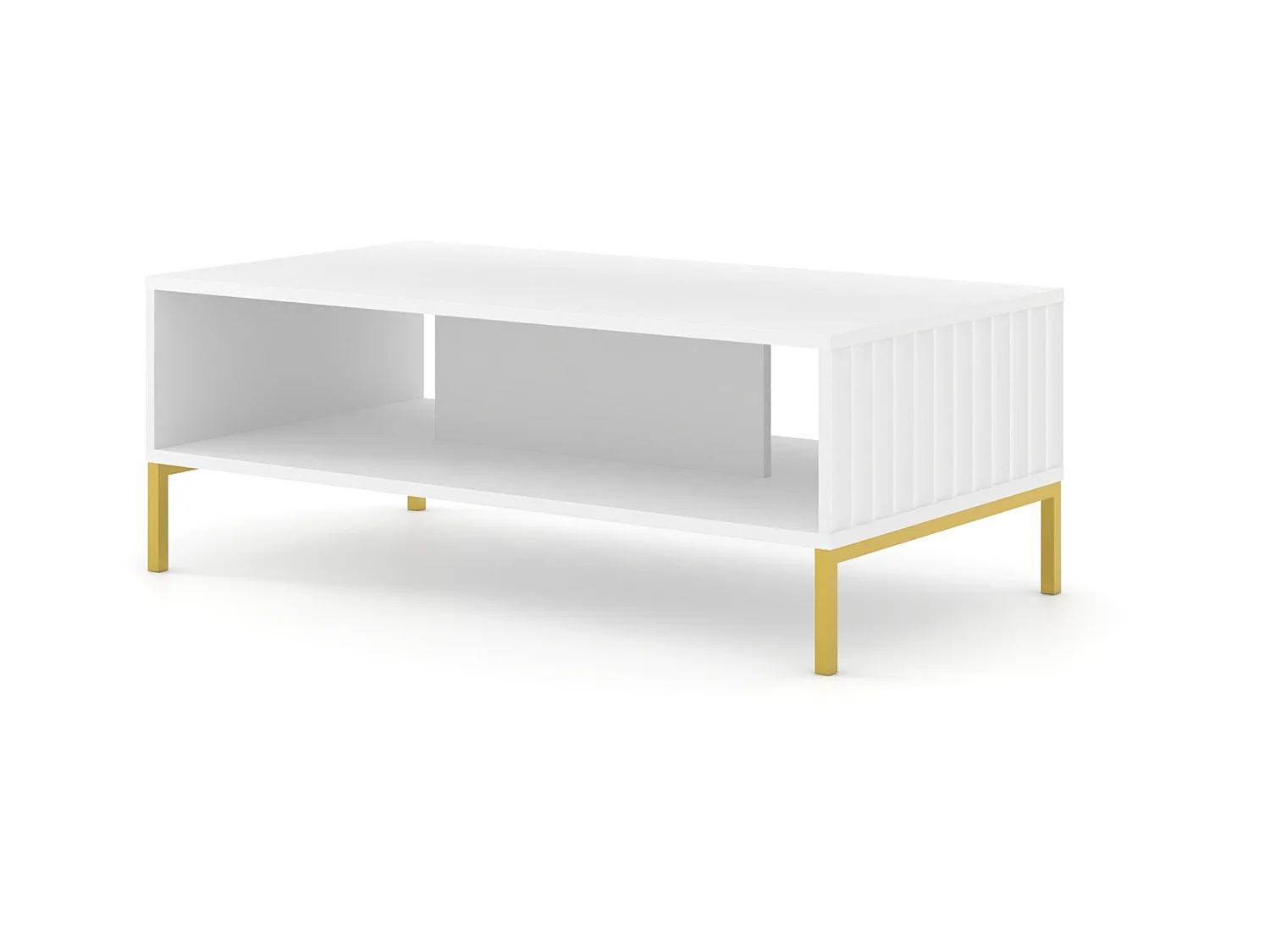Table basse WAVE 90x60 cm fraisé blanc mat  pieds en métal doré