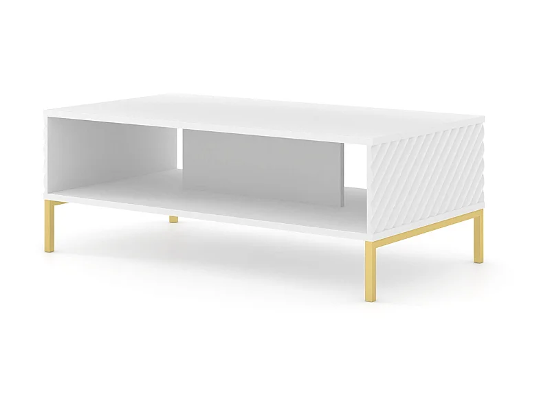 Mesa de centro SURF 90x60 cm fresada blanca mate patas de metal dorado