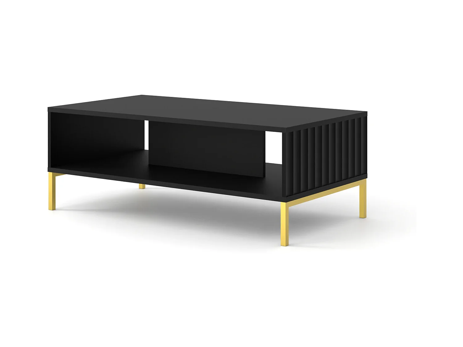Table basse WAVE 90x60 cm fraisé noir mat  pieds en métal doré