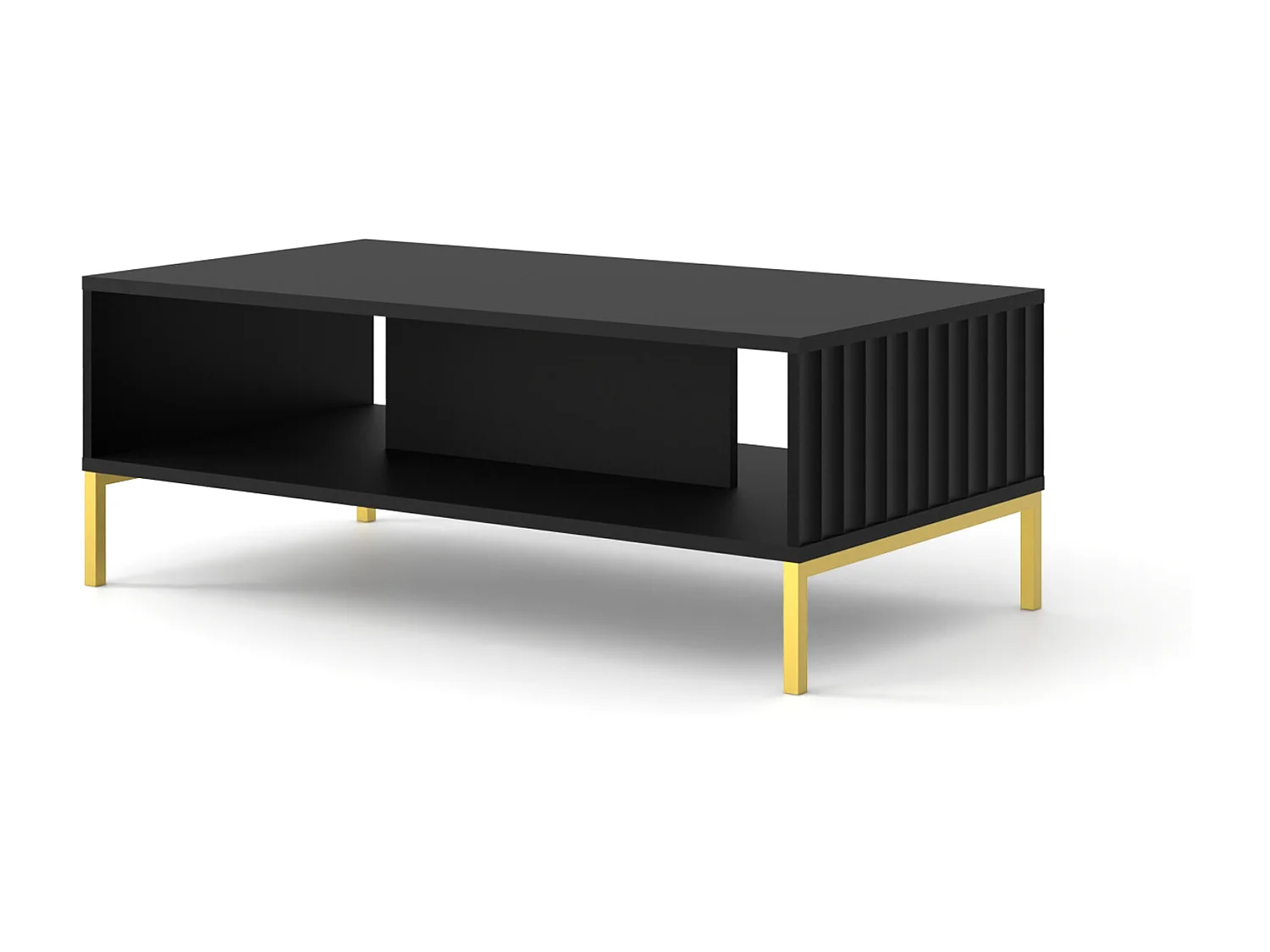 Salontafel WAVE 90x60 cm gefreesd zwart mat metalen poten in goudkleur