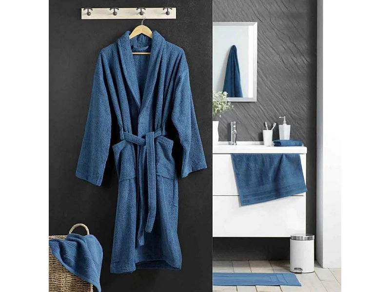 Peignoir Col Châle en Coton "Tendresse" Saphir