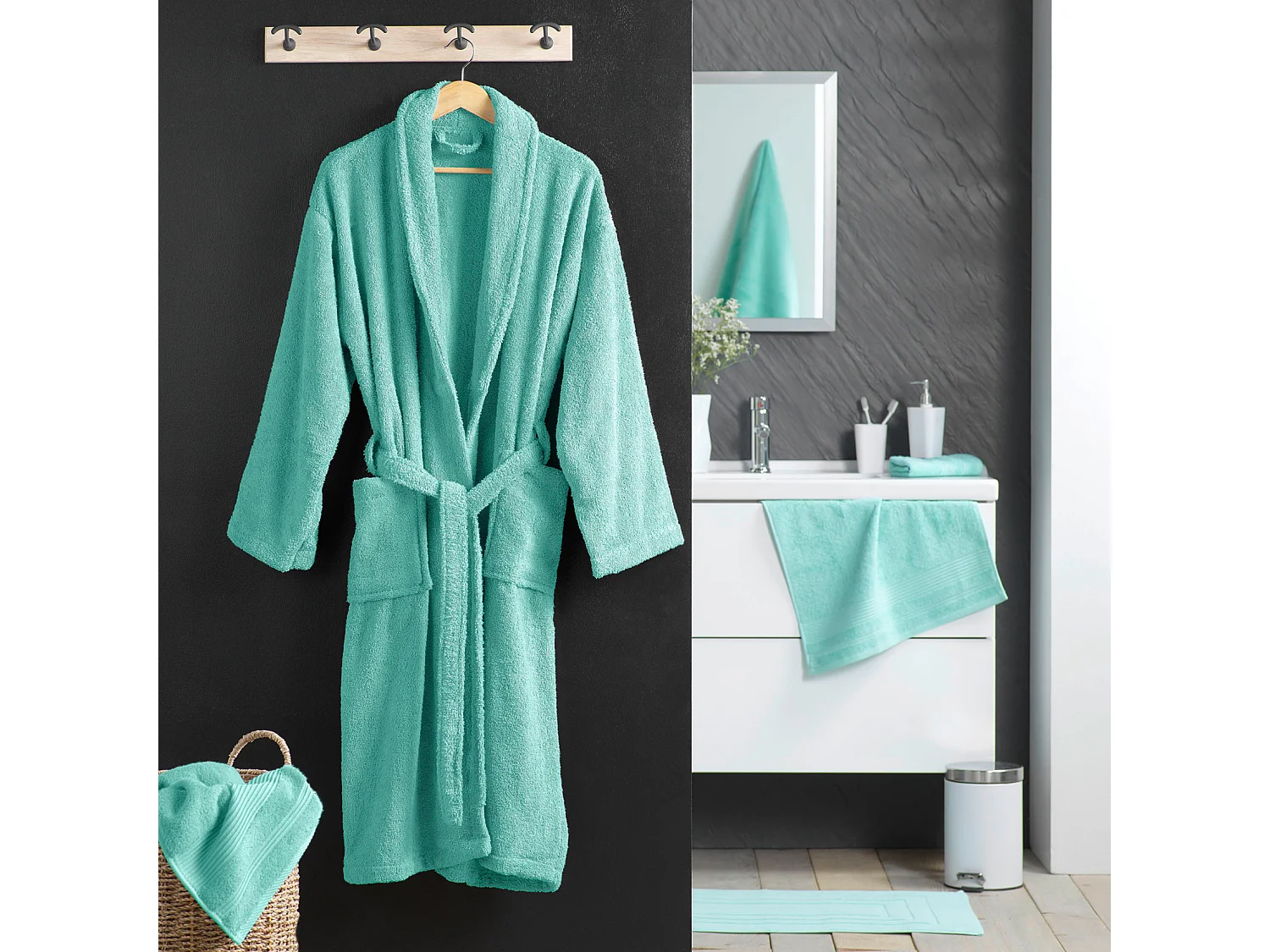 Peignoir Col Châle en Coton "Tendresse" Céladon