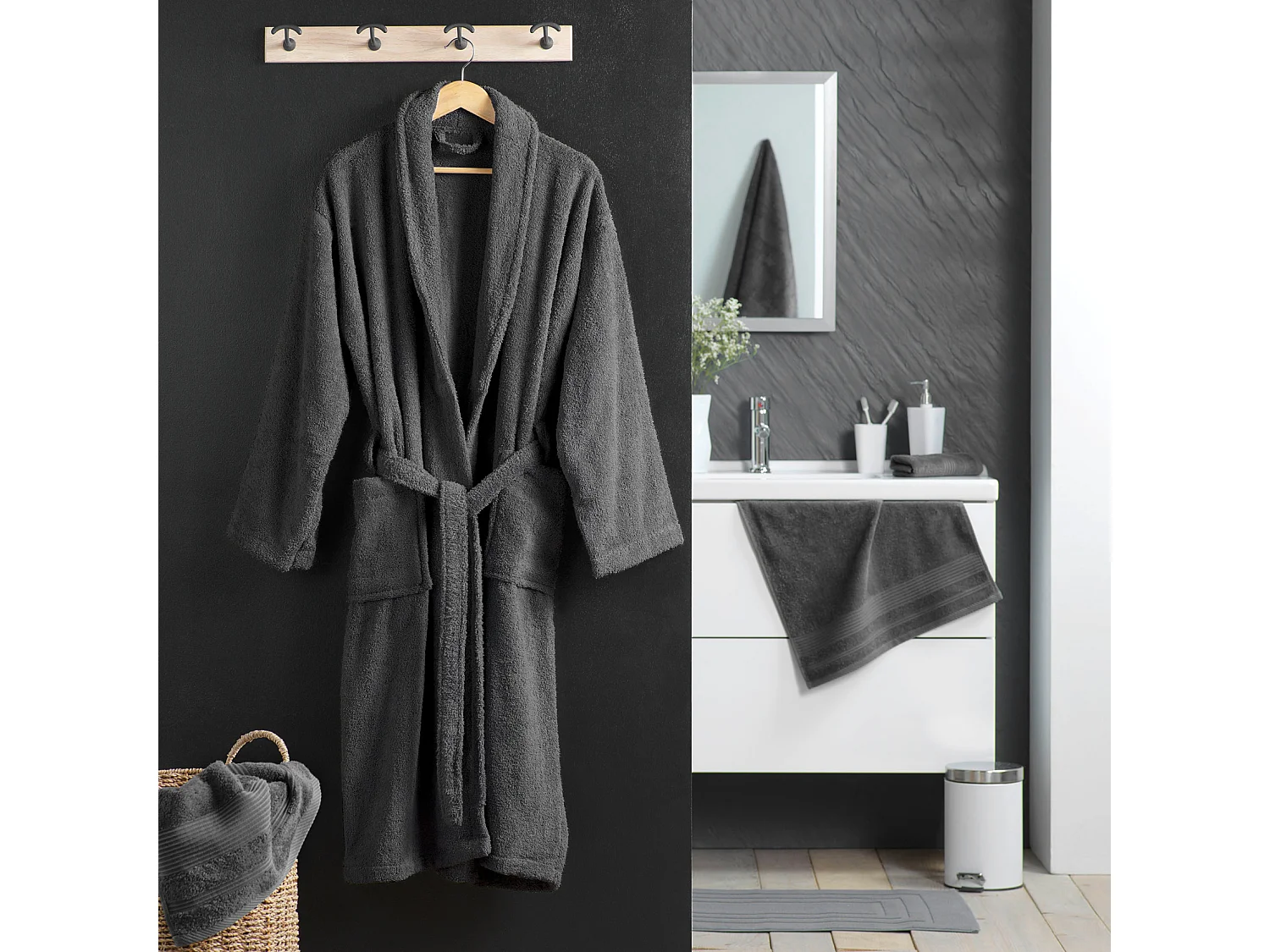 Peignoir Col Châle en Coton "Tendresse" Anthracite