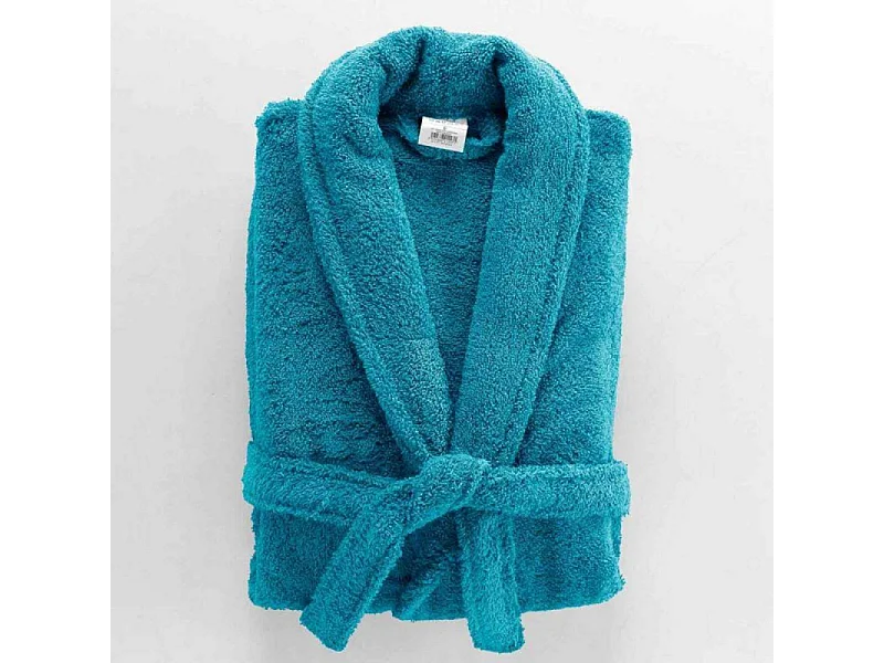 Peignoir Col Châle en Coton "Tendresse" Bleu Paon