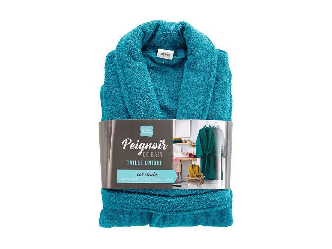 Peignoir Col Châle en Coton "Tendresse" Bleu Paon