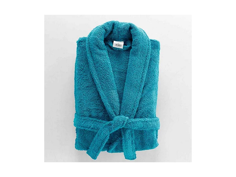 Peignoir Col Châle en Coton "Tendresse" Bleu Paon