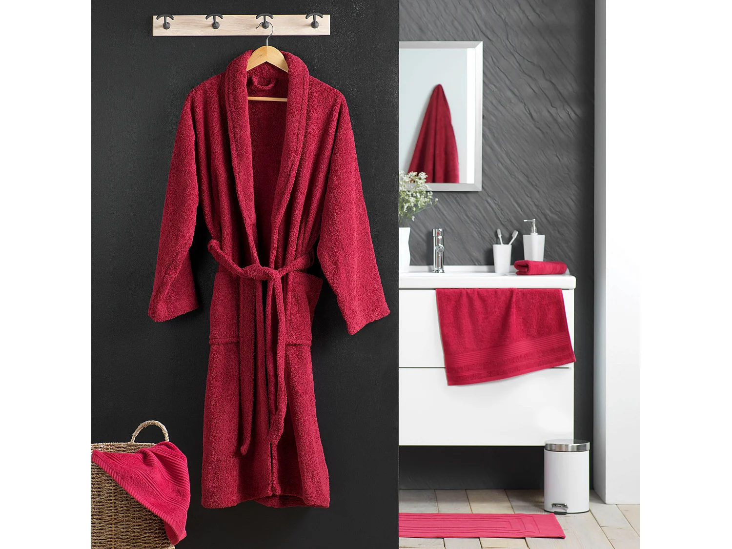 Peignoir Col Châle en Coton "Tendresse" Rubis