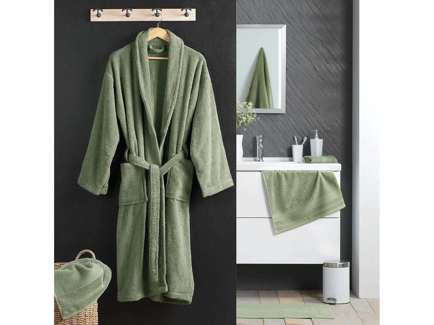 Peignoir Col Châle en Coton "Tendresse" Fougère