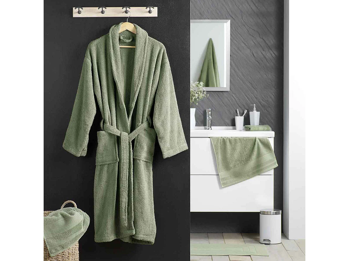 Peignoir Col Châle en Coton "Tendresse" Fougère