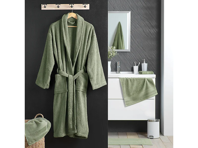 Peignoir Col Châle en Coton "Tendresse" Fougère