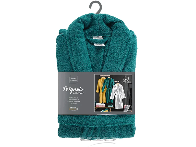 Peignoir Col Châle en Coton "Tendresse" Émeraude