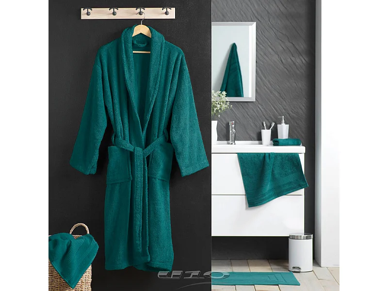 Peignoir Col Châle en Coton "Tendresse" Émeraude