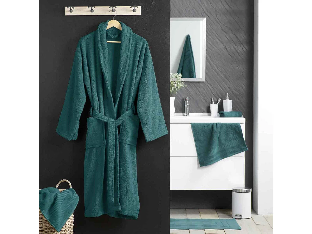 Peignoir Col Châle en Coton "Tendresse" Émeraude