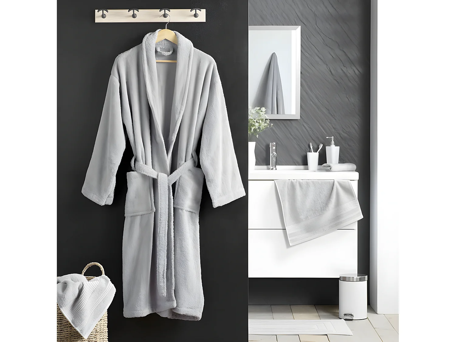 Peignoir Col Châle en Coton "Tendresse" Gris Perle