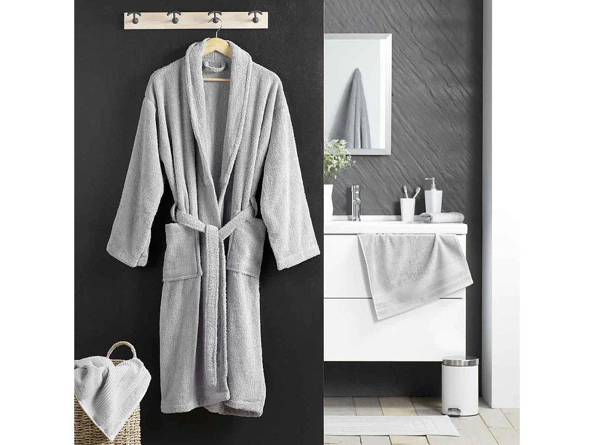 Peignoir Col Châle en Coton "Tendresse" Gris Perle