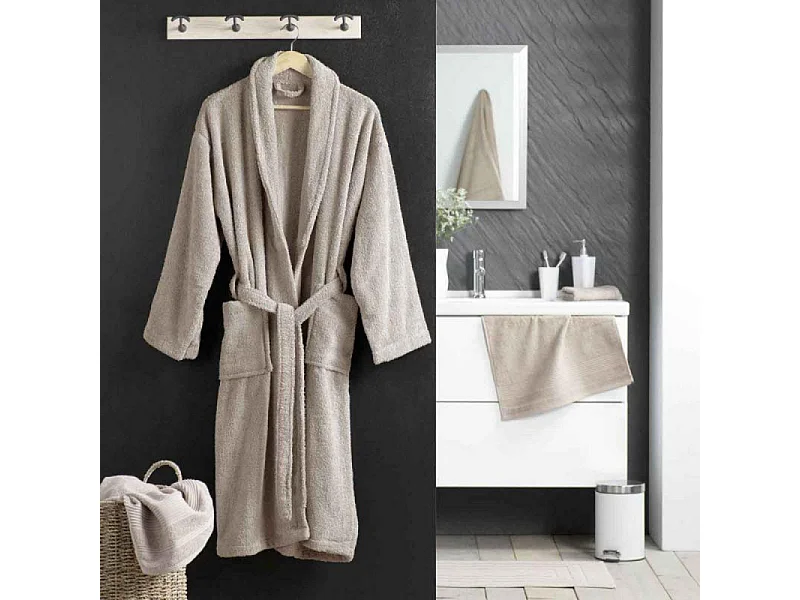 Peignoir Col Châle en Coton "Tendresse" Taupe
