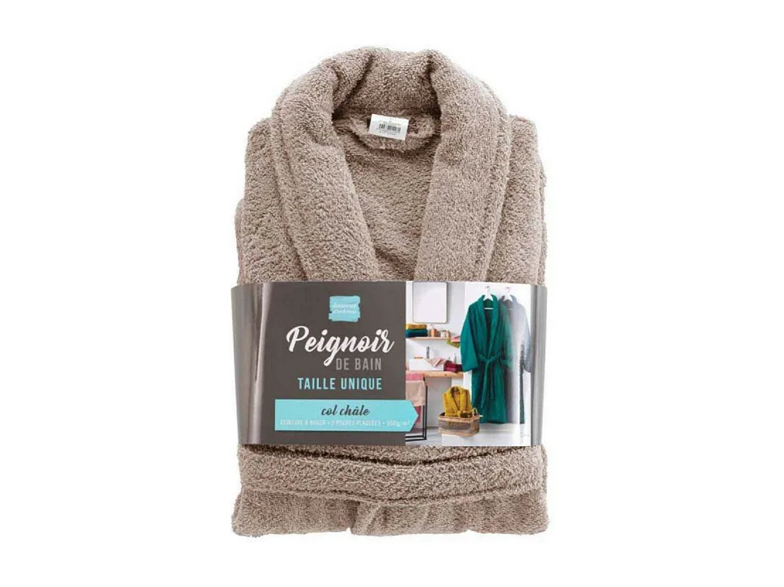Peignoir Col Châle en Coton "Tendresse" Taupe
