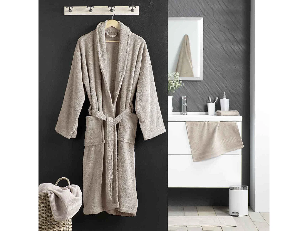 Peignoir Col Châle en Coton "Tendresse" Taupe