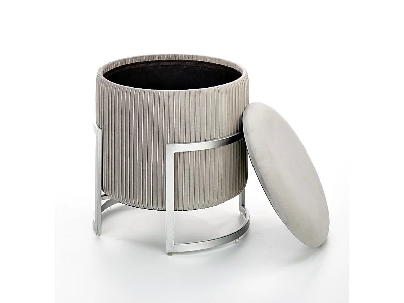 Tabouret pouf rond avec rangement 40 cm x 46 cm en velours - Gris