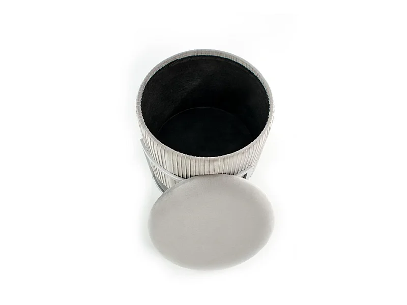 Tabouret pouf rond avec rangement 40 cm x 46 cm en velours - Gris