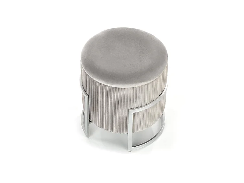 Tabouret pouf rond avec rangement 40 cm x 46 cm en velours - Gris