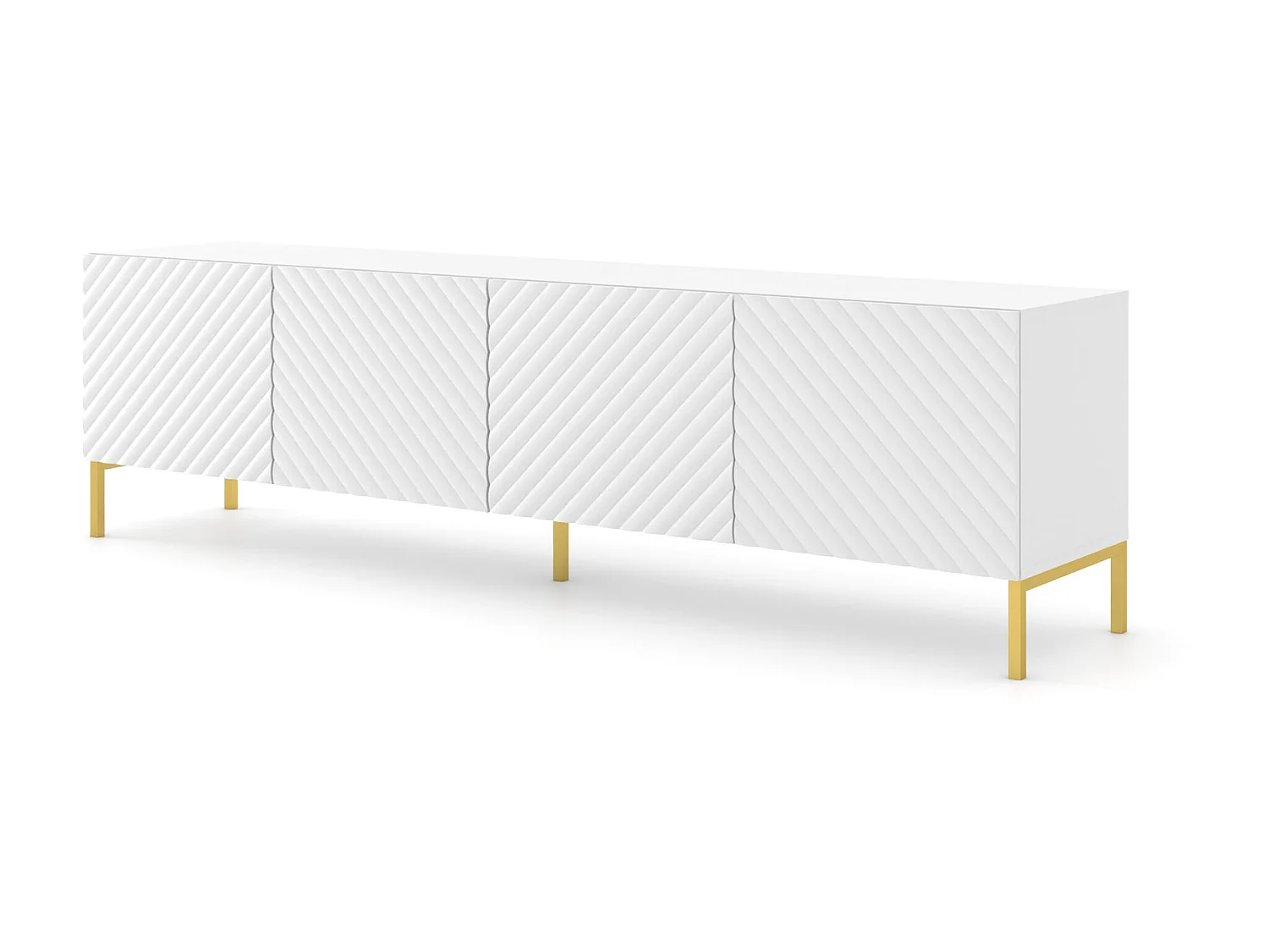 TV-Möbel SURF 200 cm 4D gefräst weiß matt Füße aus goldenem Metall