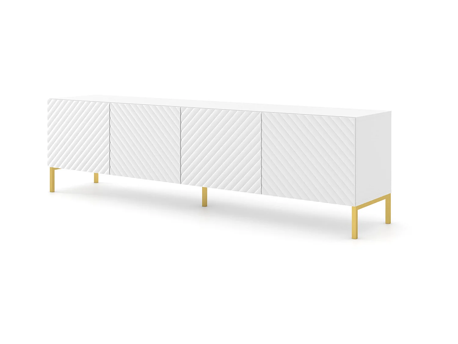 TV-meubel SURF 200 cm 4D gefreesd wit mat metalen poten in goudkleur