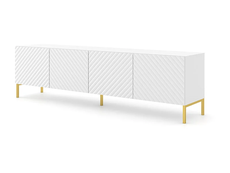 TV-meubel SURF 200 cm 4D gefreesd wit mat metalen poten in goudkleur