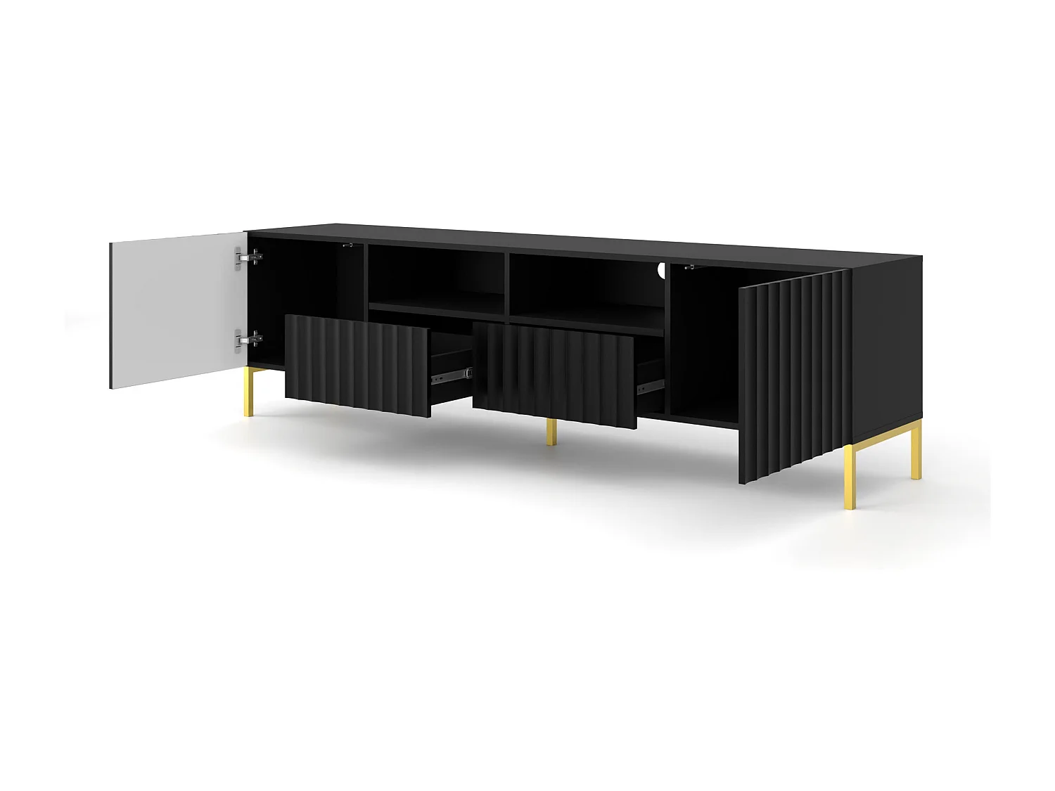 TV-meubel WAVE 200 cm 2D2S wit mat metalen poten in goudkleur