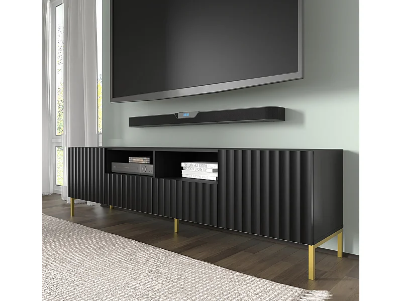 TV-meubel WAVE 200 cm 2D2S wit mat metalen poten in goudkleur