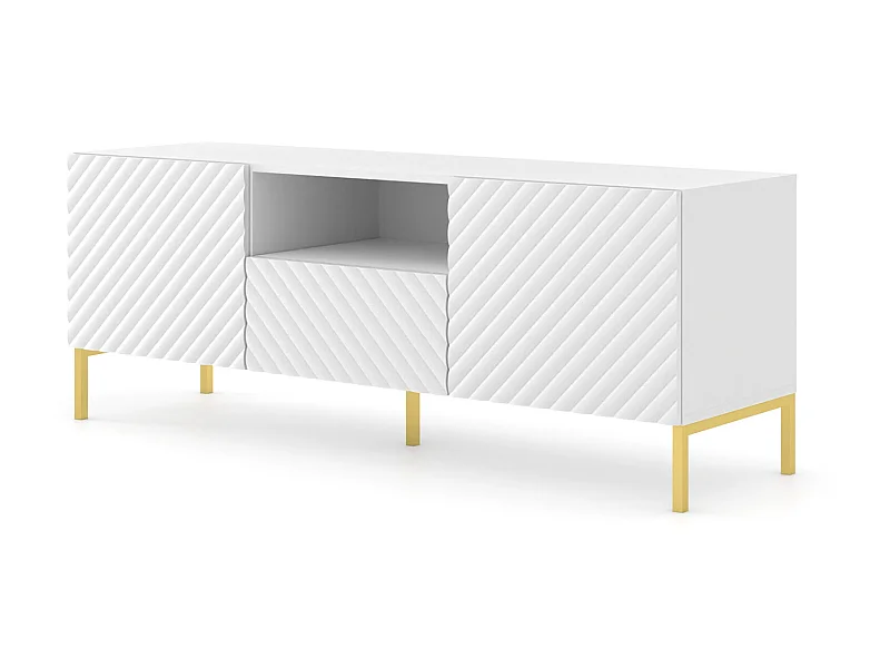 Mobile TV SURF 150 cm 2D1S fresato bianco opaco piedi in metallo dorato