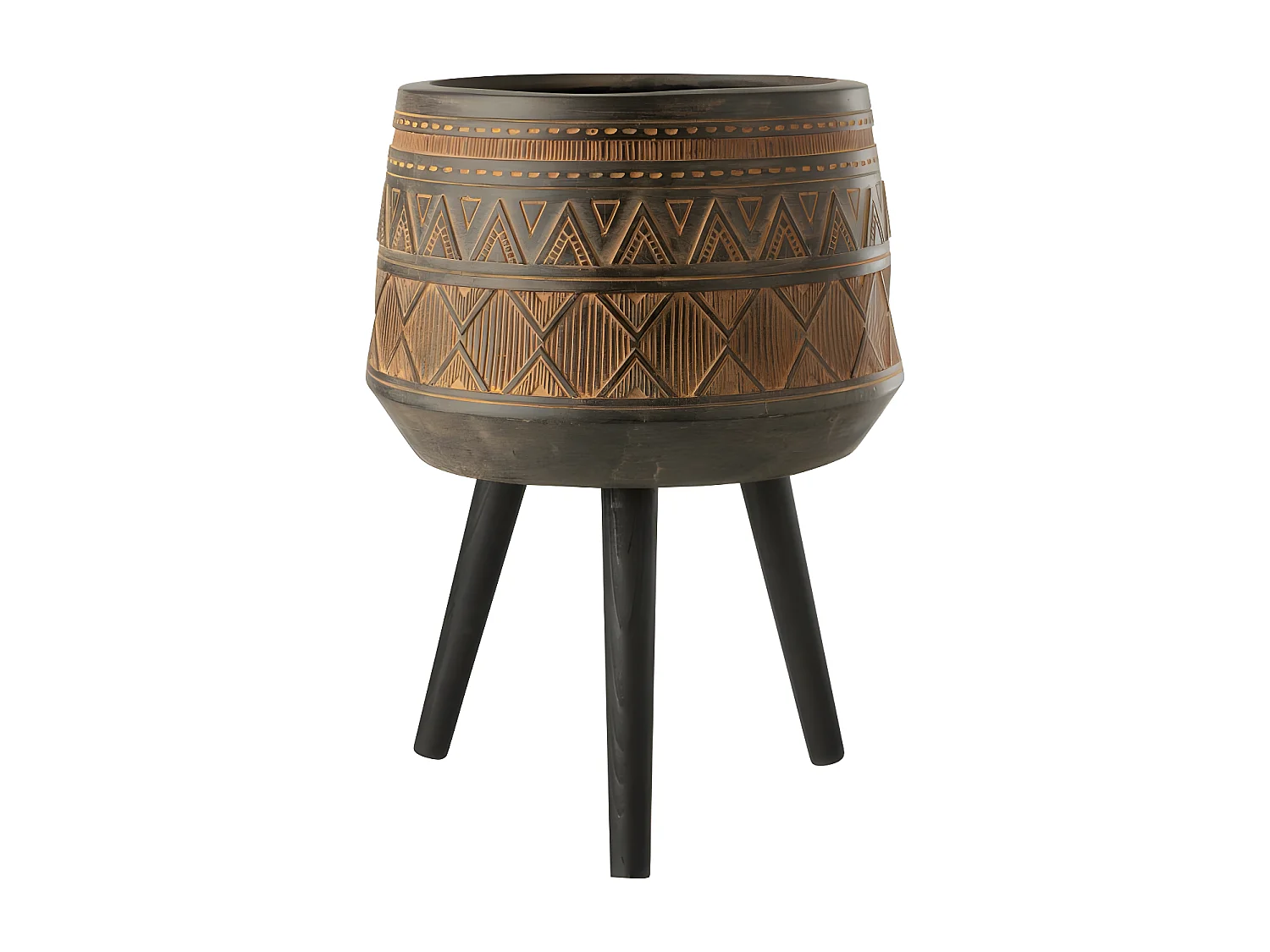 Cache-Pot sur 3 Pieds "Ethnique" 56cm Marron
