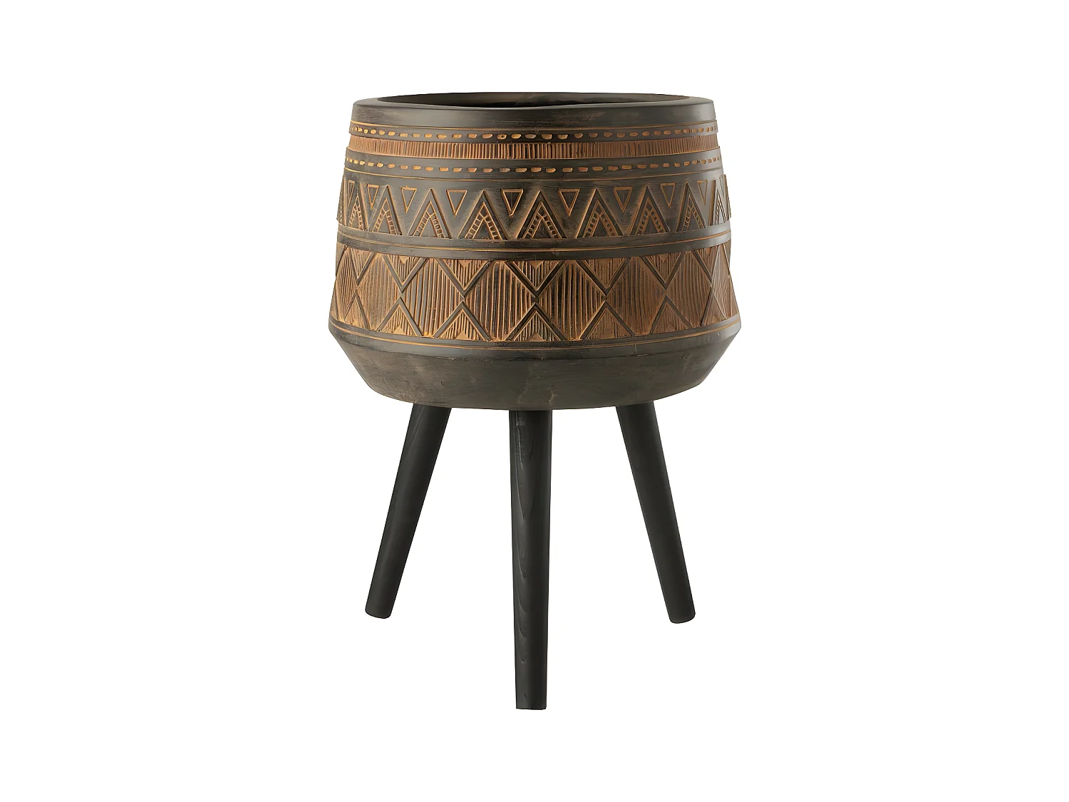 Cache-Pot sur 3 Pieds "Ethnique" 56cm Marron