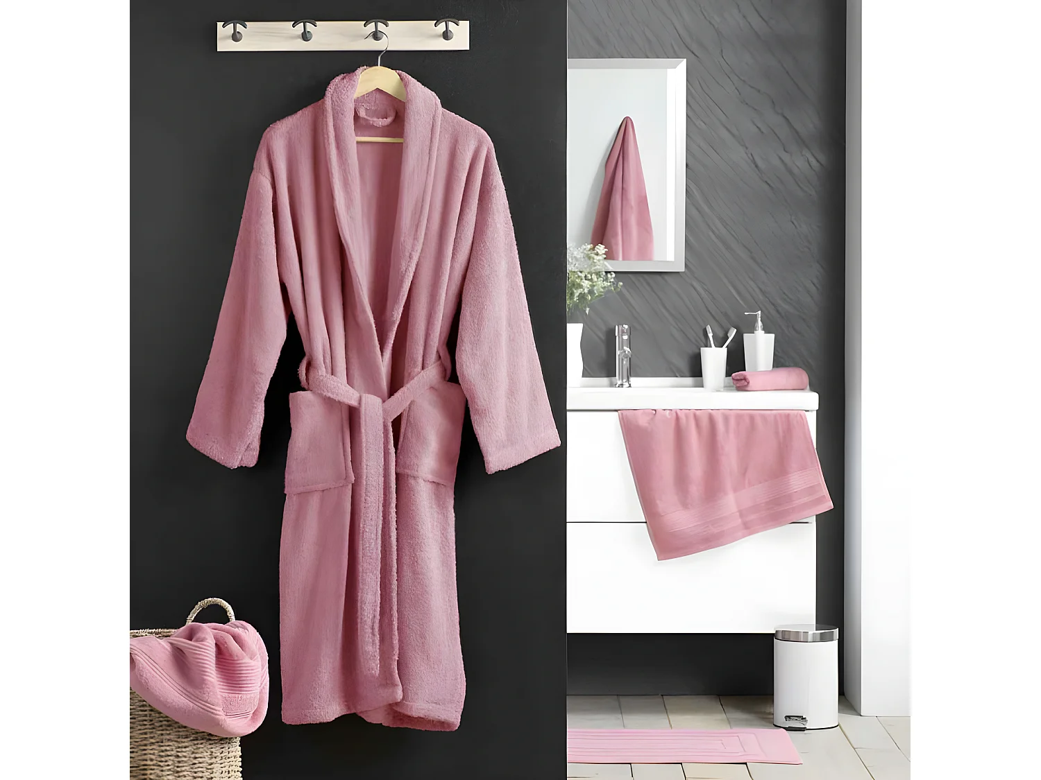 Peignoir Col Châle en Coton "Tendresse" Bois de Rose