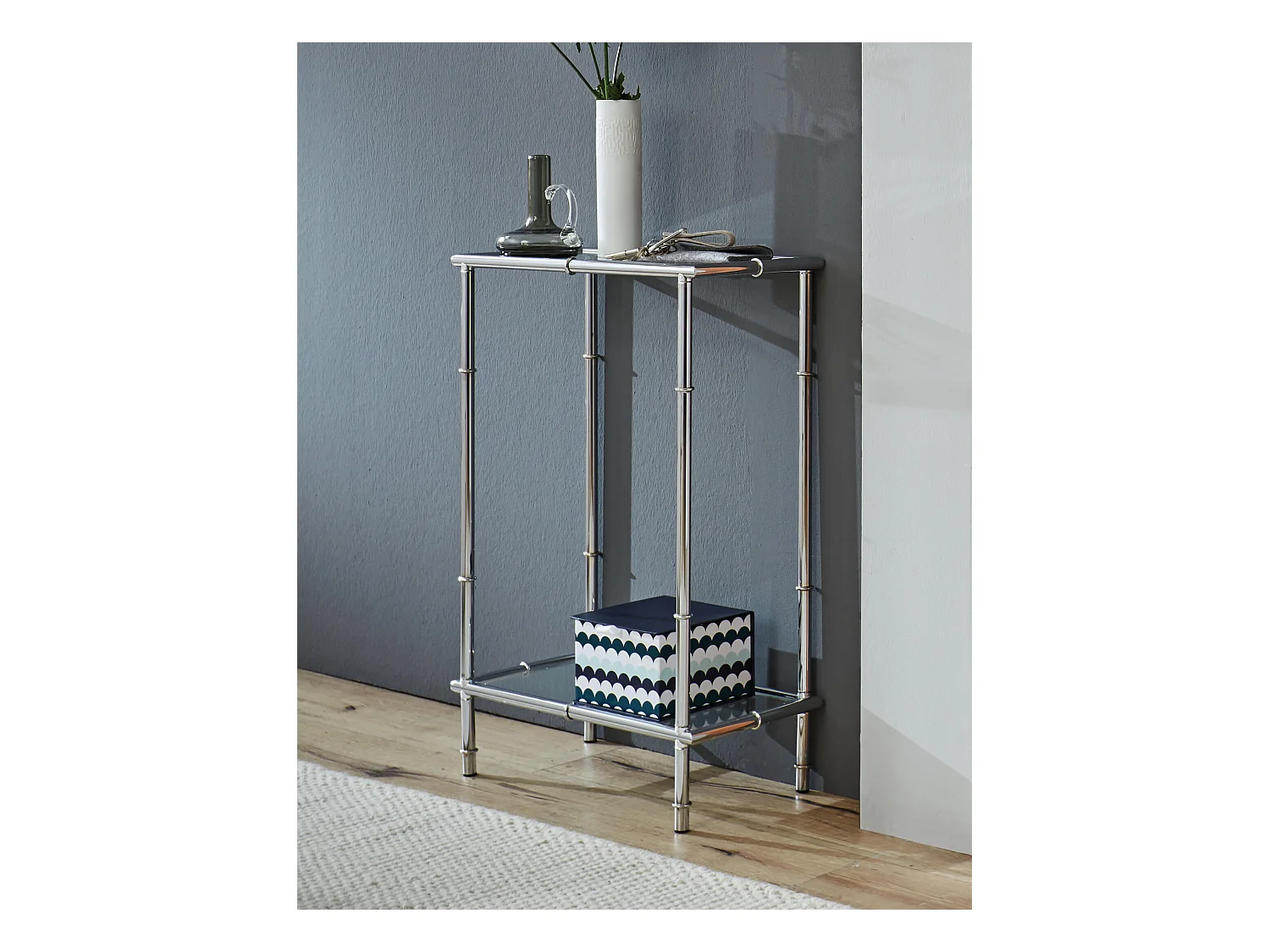 Consolle Abyan in vetro e acciaio cromato