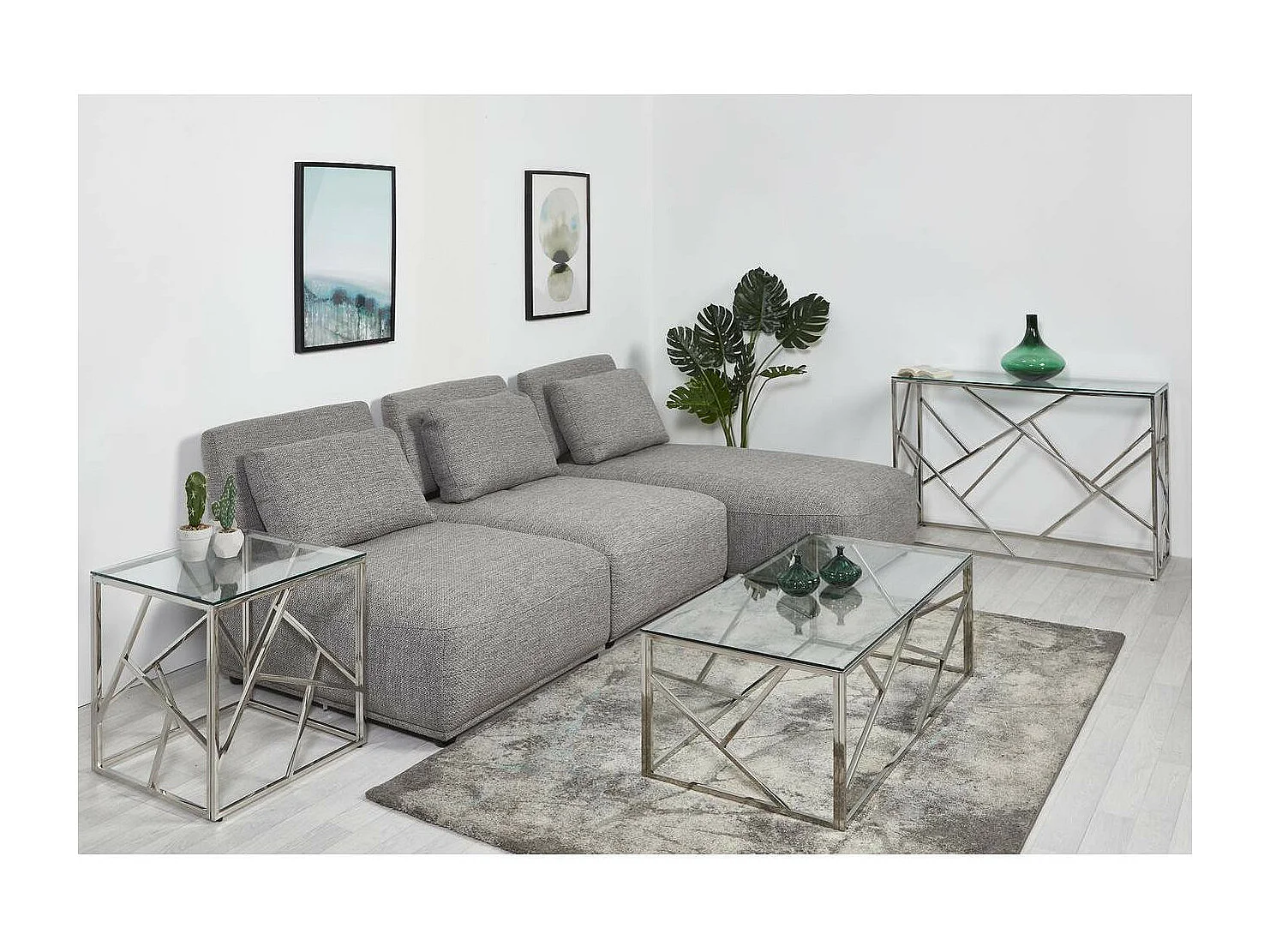 Console van gehard glas en verchroomde metalen poten Sally L 120 cm