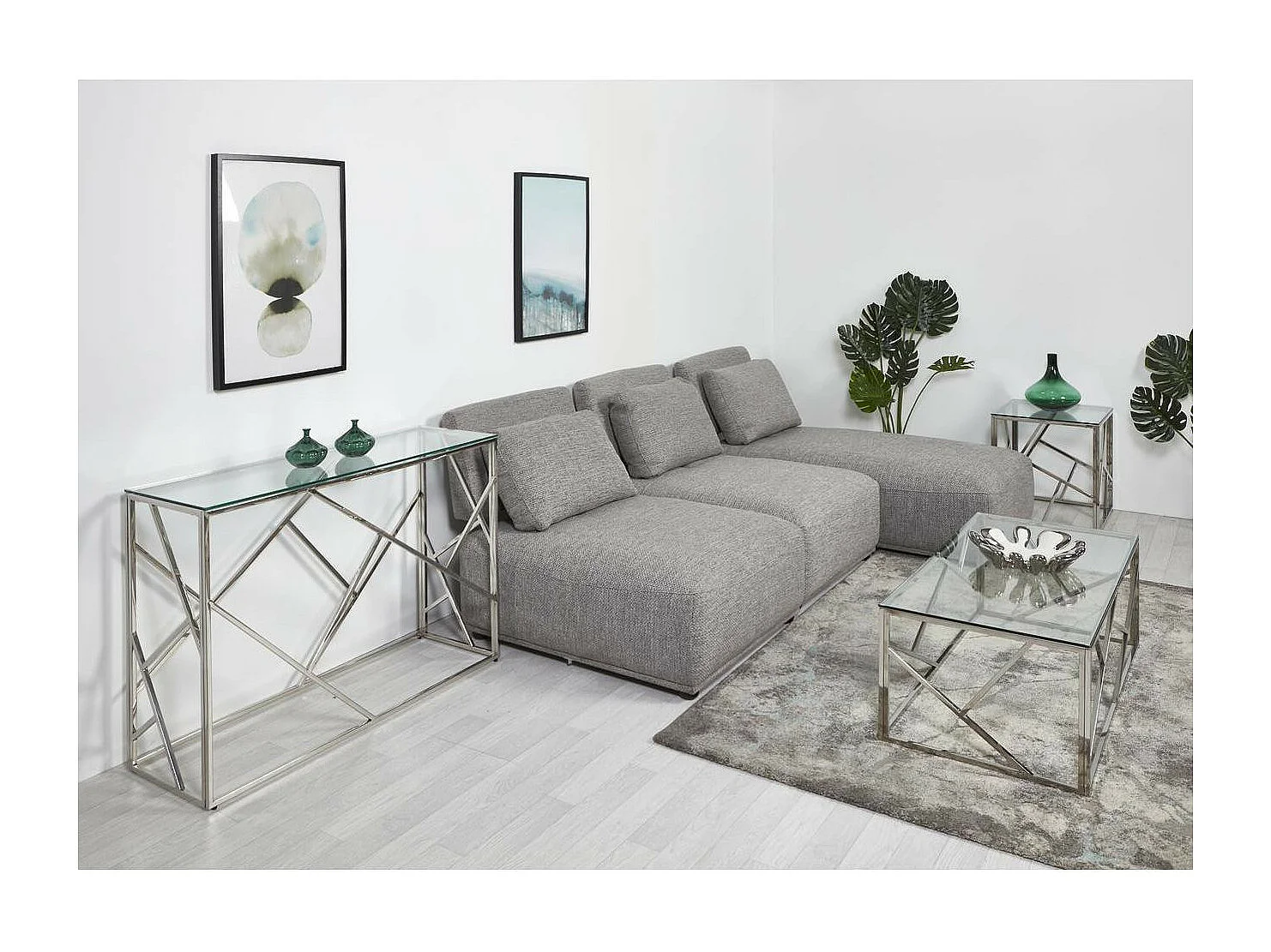 Console van gehard glas en verchroomde metalen poten Sally L 120 cm